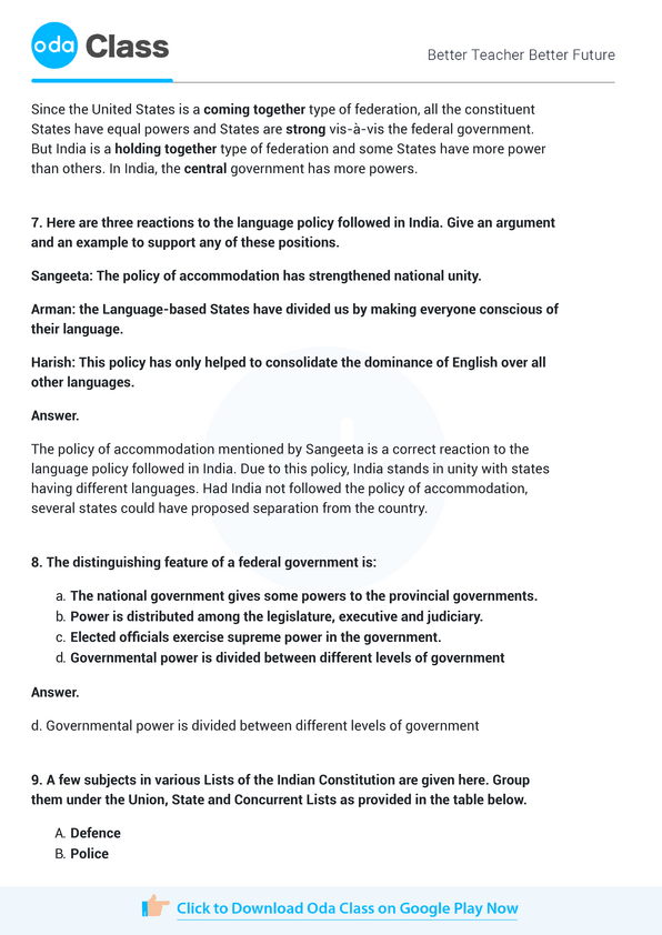 NCERT Solutions for Class 10 Political Science Chapter