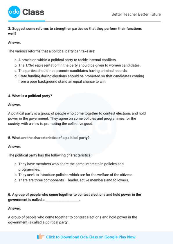 NCERT Solutions for Class 10 Political Science Chapter 6