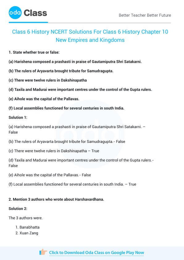 NCERT Solutions for Class 6 History Chapter 10