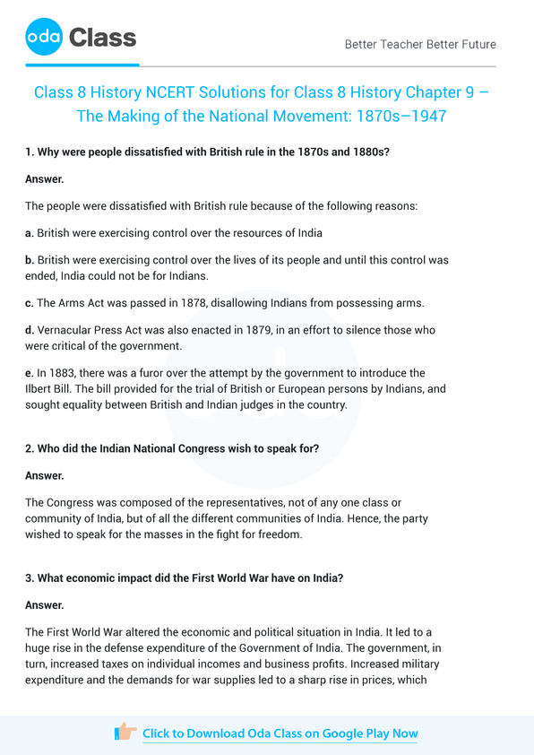NCERT Solutions for Class 8 History Chapter 9